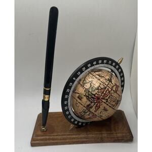 Vintage Desktop Globe With Pen And Holder